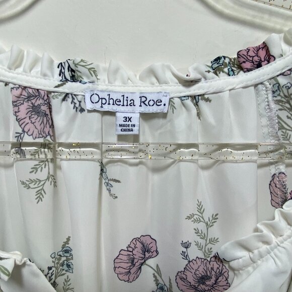 Ophelia Roe Floral Chiffon Top Women 3X Ivory Long Sleeve Flowy Boho Fairy - Picture 3 of 9